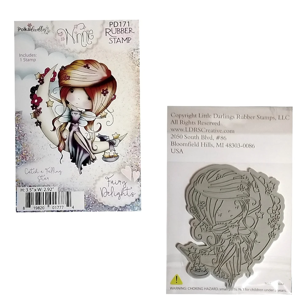 Polkadoodles Fairy Delights Winnie Rubber Stamps 3-Pc Set NWT.